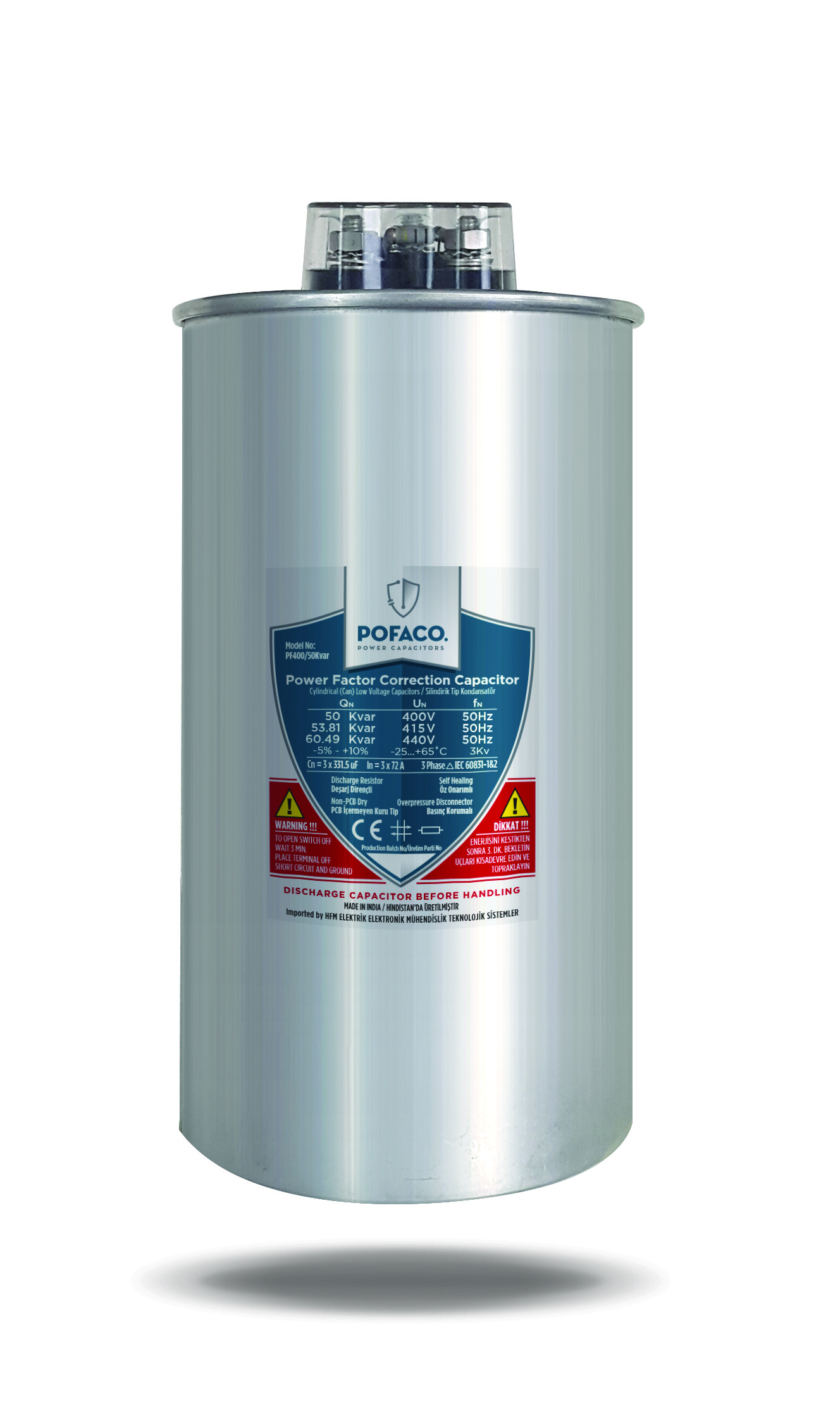 400V/440V Silindir Tip Kondansatör 400V/440V Silindir Tip Kondansatör